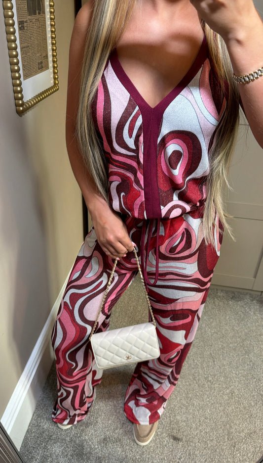 Women’s Red Pucci Vest Top Lounge Set